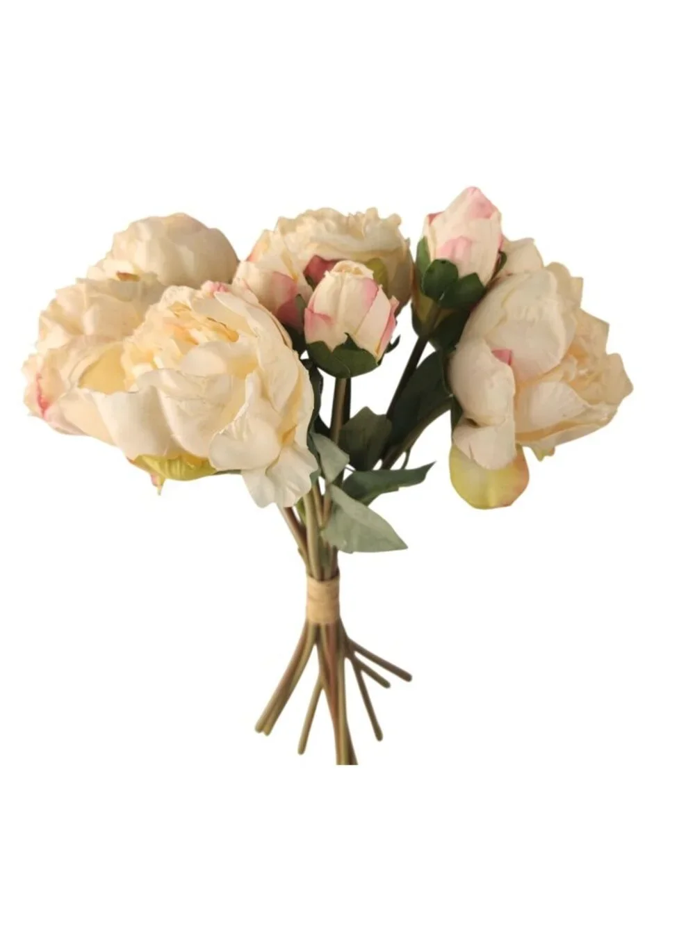 Faux Peony Bouquet Cream Pink Artificial Flowers Cottagecore Decor French Cottag